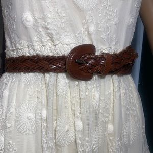 Vintage Brown Leather Braided Belt
